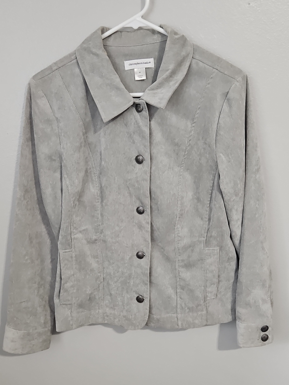 Christopher & Banks Light Gray Suede Button-Front Jacket